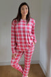 Ladies Henley Jogger Set - RED PLAID