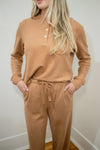 Ladies Wide Leg Henley Set - WARM BROWN