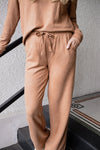 Ladies Wide Leg Henley Set - WARM BROWN
