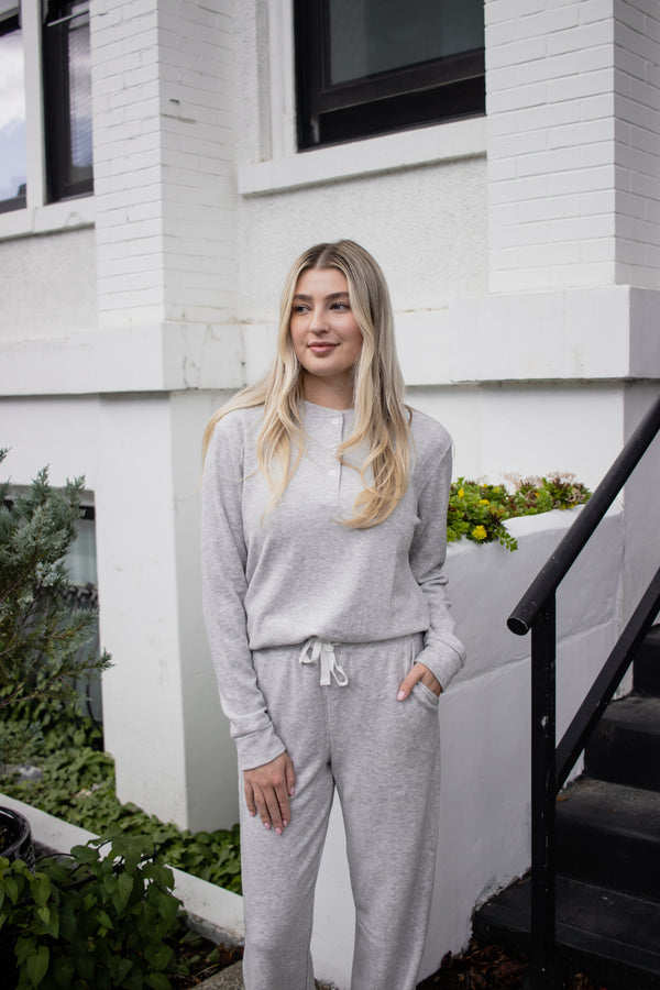 Ladies Wide Leg Henley Set - WARM GREY 2.0