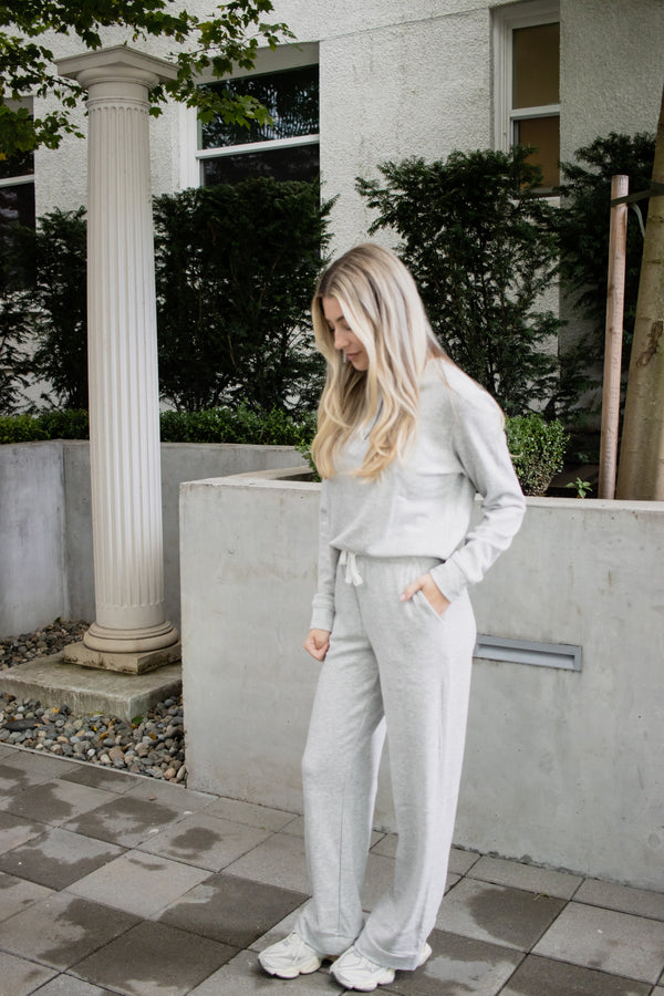 Ladies Wide Leg Henley Set - WARM GREY 2.0