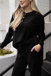 Ladies Wide Leg Henley Set - WARM BLACK
