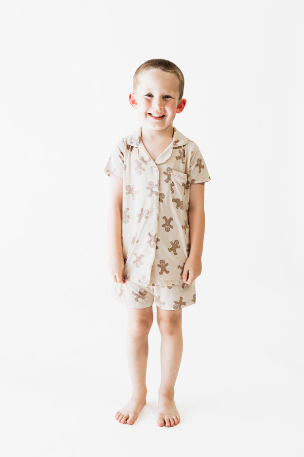 Kid's Button Up Short Set - GINGERBREAD