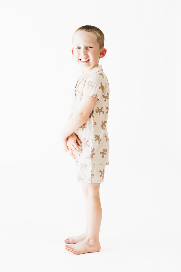 Kid's Button Up Short Set - GINGERBREAD