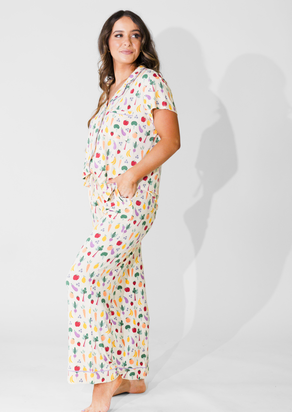 Womens Bamboo Pajamas Ladies Button Up Cropped Pant Set XS