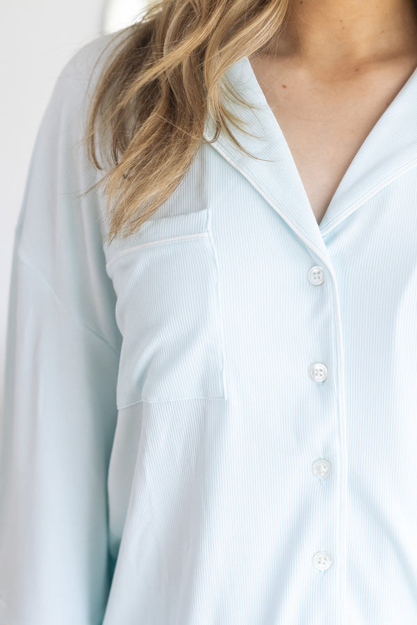 Ladies Collared Short Set - LIGHT BLUE