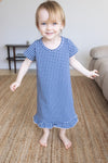 Short Sleeve Ruffled Sleep Dress - NAVY GINGHAM
