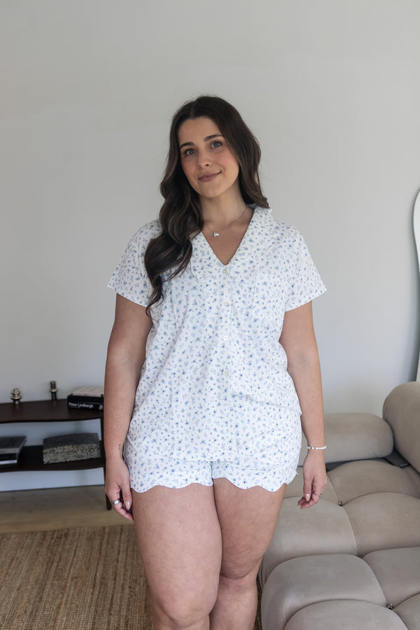 Ladies Scalloped Collared Short Set - SOMETHING BLUE