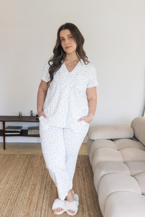 Ladies Scalloped Collared Pant Set - SOMETHING BLUE