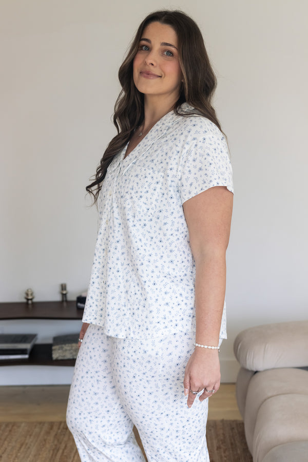 Ladies Scalloped Collared Pant Set - SOMETHING BLUE