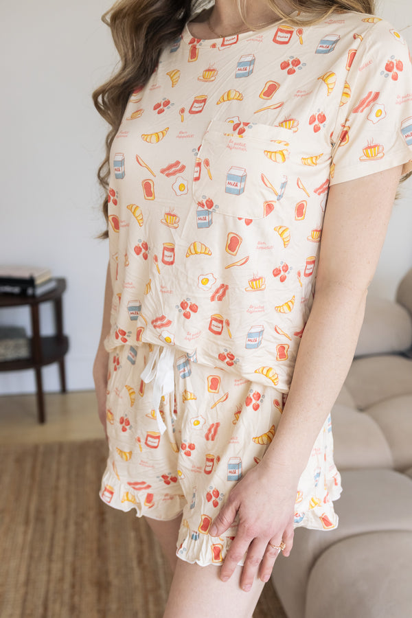 Ladies Ruffled Short Set - BREAKFAST IN BED