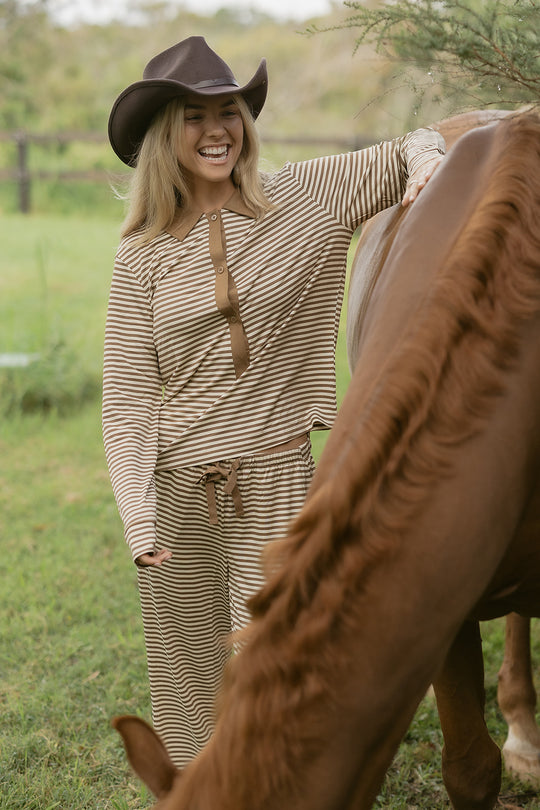 Ladies Polo Set - CARAMEL STRIPE