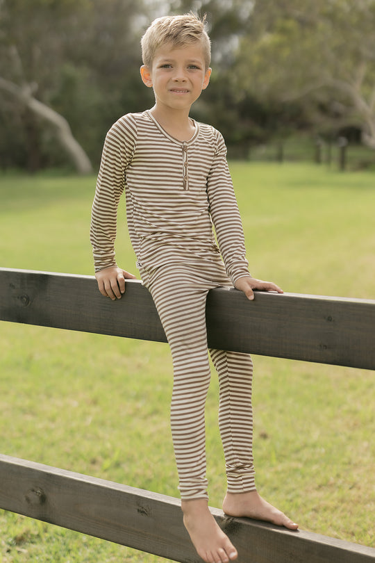 Classic Henley Set - CARAMEL STRIPE