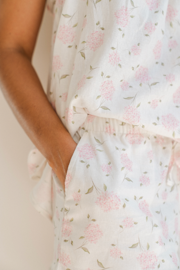 Ladies Linen Ruffled Tank Set - PINK HYDRANGEA