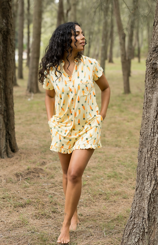 Ladies Mandarin Collar Short Set - CARROT